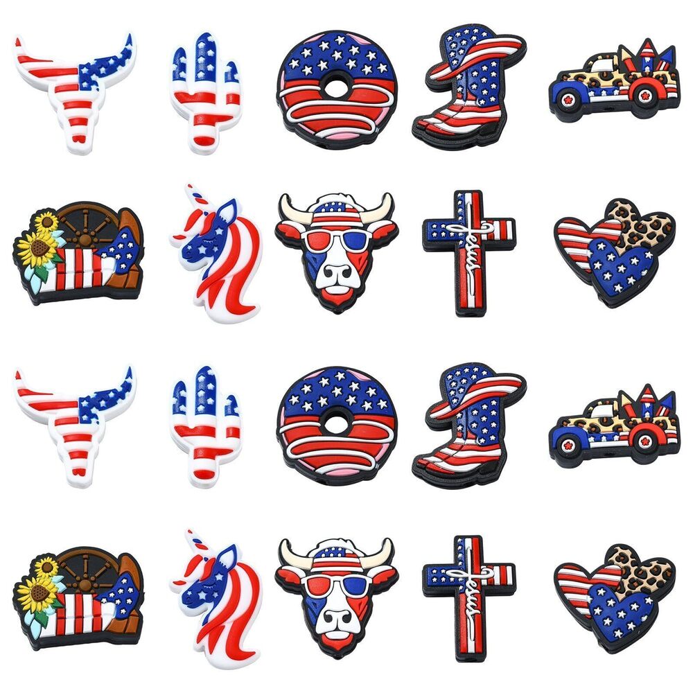 1531 20 Pcs 10 Styles 4th of July Independence Day Silicone Beads Focal